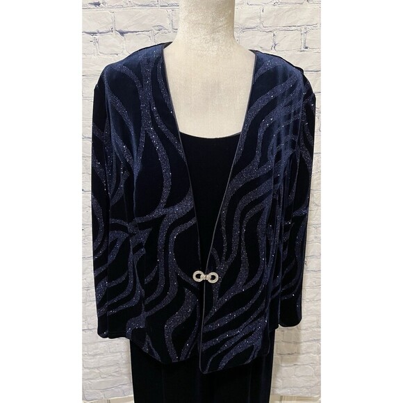 R&M Richards Plus Size Blue Velvet Sleeveless Dress with Glitter Jacket Size 20W - Picture 2 of 16